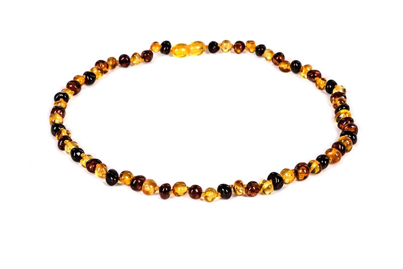 AMBERAGE Natural Baltic Amber Necklaces for Women - Hand Made from Polished/Certified Baltic Amber Baroque Beads/Quality Guaranteed (3 colors) (45cm- 17.72INCH) (MULTI WITH NO MATT) - Image 1